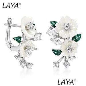 Ohrstecker Laya für Frauen Hohe Qualität Zirkon Natürliche Shell Blume Grünes Blatt Emaille 925 Sterling Silber Mode Moderner Schmuck Dro Dhlwn