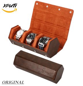 Cases Watch Case for Men 3 slot Watch Roll Travel Case Storage Organizer & Display Handmade Accessory Portable Jewelry Round Box Gift
