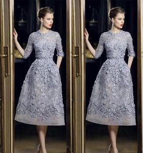 Elie Saab Evening Dresses Elegant Lace Applique ALine Prom Gowns 34 Long Sleeve Tea Length Sexy Formal Party Celebrity Dress Cus7621101