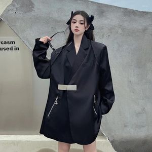 Kvinnors kostymer unxx Autumn European American Style Metal Snap Buckle Blazer Suit Black Casual Loose Oversize Star Zipper Coats