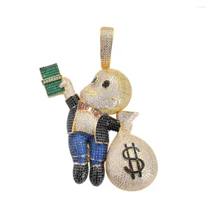 Hänghalsband hiphop bling ut CZ Stone US Dollar Money Bag hängsmycken för män Rapper smycken med 5mm 30 -tums kubansk kedja