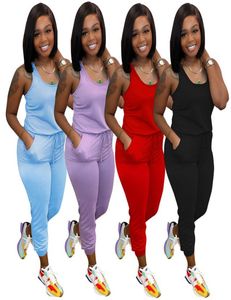 Verão Mulheres Macacões Plus Size 2xl Sleeleless Macacão Sólido Jump Suits Skinny Bodysuits Casual Macacão Solto Calças Pretas Dhl Sh1649248