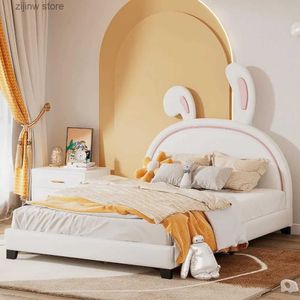 Другие постельные принадлежности Прекрасная двуспальная кровать принцессы с декором в форме кролика Каркас кровати на платформе из искусственной кожи с плоской рамой из лапши детская спальня белый Y240