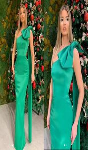 Simple Green Plus Size Mermaid Evening Dresses One Shoulder Bow Satin Floor Length Custom Made Prom Party Gown vestidos Formal Occ6212333