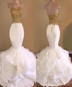 New White Prom Dresses Mermaid Spaghetti Straps Lace Beaded Backless Party Maxys Long Prom Gown Evening Dresses Robe De Soiree1952922