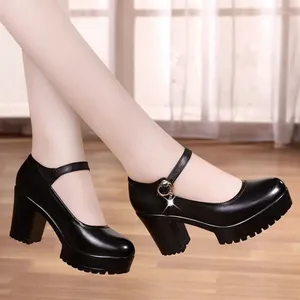 Casual Shoes Cheongsam Catwalk Shou Women's High Heels Round Head Soft Leather Waterproof Platform Thick Soled Ladies Pumps