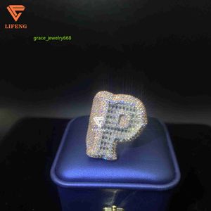Biżuteria mody 925 Srebrna różowe złoto Plane Hip Hop Ice Out Pierścień Moissanite Diamond Początkowy liter