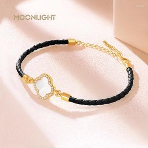 Charm Bracelets MOONLIGHT Classic Design Natural Shell Four-Leaf Clover Bracelet For Women Adjustable Leather Female Jewelry Gift