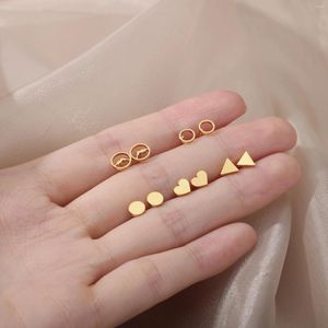 Stud Earrings Fashion Heart Small Hoop Earring For Women Gold Color Stainless Steel Round Push-back Sets Jewelry Party Gift Aretes