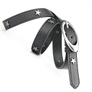 Cinture Cintura punk nera stile luna stella design donna cinturino regolabile in similpelle con multi fori costume per A