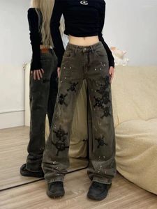 Frauen Jeans Goth Schädel Stickerei Frau Kleidung High Street Retro Taille Casual Gerade Baggy Frauen Hosen