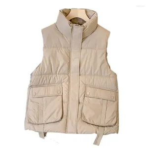 Kvinnors västar Kvinna Est Autumn Winter Fashion Waistcoat ärmlös kappa med stora fickor Knappar Stand Collar Down Cotton Vest Warm