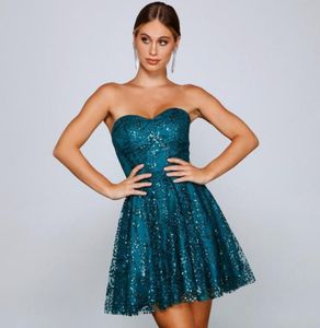Glitter A Line HomeComing Dresses 2022 Sweetheart Lace up Sexy Backless Bride Party Birthday Virterns Shortmini Prom Yong Girls0393740783