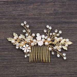 Tiaras Trendy Rhinestone Flower Pearl Hair pente de cabelo nupcial Acessórios para cabelos de casamento Ornamentos de cabelo Jóias de cabelo noivo Made Y240320