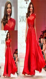 Moda Miranda Kerr Runway Abito da sera in chiffon rosso Una spalla Lungo Prom Dres Abito da celebrità Abito da festa formale4740207