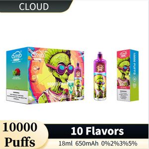 24hr 배송 원래 공장 클라우드 vape 박스 10000 퍼프 18ml 일회용 E 담배 10 맛 1 Ohm 충전 가능 0% 2% 3% 5%