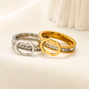 18k banhado a ouro anel de designer de luxo para mulheres anel de moda dupla letra designers anéis strass anel festa de casamento presente jóias de alta qualidade