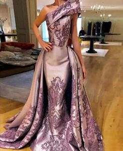Fashion One Shoulder Evening Dresses Light Purple Satin Appliques Mermaid Prom Gowns Summer Formal Girls Pageant Dress7908162