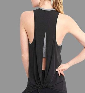 New Fashion Women Sexy Open Back Sport Solid Yoga Shirts Tie Workout Racerback Tank Tops Fitness Tops Women Sport Shirts2893307
