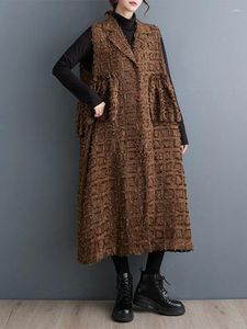Kvinnors västar Xitao Fashion Folds Ruffles Patchwork Solid Color Women Long Style 2024 Inledande vår ärmlös kappa ZZ0279