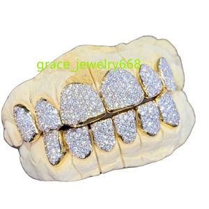 Custom Made Shining 8 Top and 8 Bottom Iced Out Grillz Hip Hop Bling Natural Cvd Moissanite Diamond Teeth Grillz