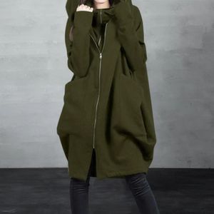 Women Sweatshirt Hooded Long Sleeve Coat Zipper Placket Big Pockets Fake Two Pieces Midlength Hoodie Jacket 240312
