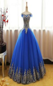 Aqua Blue Quinceanera Dresses Tulle with Gold Aptiques Lace Sweet 16 Dresses Ball Gowns Vestidos de 15 Anos Debutante5878835