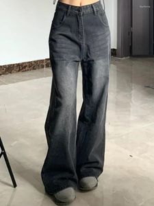 سراويل جينز للسيدات Houzhou خمر نساء سوداء عالية الخصر الجرونج Y2K 90s الشارع الشارع الفضفاض