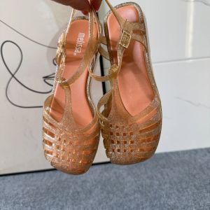 Sandals Stock New Melissa Adult Girls Hollow Square Head Roman Shoes Women's Woven Jelly shoes Retro Jelly Sandals Beach Shoes Female