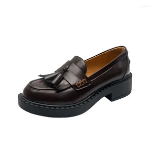 Dress Shoes 2024 Women's Spring And Autumn Natural Genuine Leather Tassel Design Casual Loafers