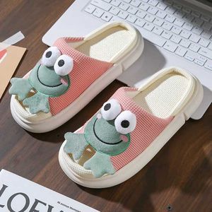 Hausschuhe Frauen Leinen 2023 Niedlichen Kaninchen Hause Cartoon Weiche Innenschuhe Dicke Sohle Sandalen Sommer Milch Kuh Couple01EZ8S H240322