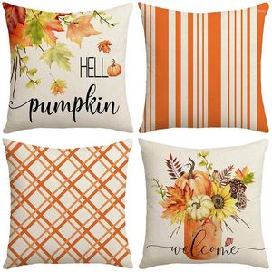 Pillow Striped Plaid Cover 45x45cm Floral Plant Sofa Throw Pillowcase Pumpkin Sunflower Case Thanksgiving