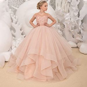 New Flower Girl Dresses For Weddings Jewel Neck 3D Floral Flowers Litter Girls Pageant Dress Prom Kids Communion