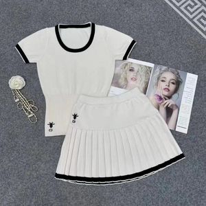 Work Dresses TAFN 2024 Girl Style Sexy Short Sleeve Round Neck Sweater Design High Waist Skirt Women's Simple Two-Piece Set