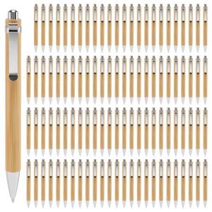 100 Pcs/Lot Bamboo Ballpoint Pen Stylus Advertising pen Office School Supplies Pens Writing Supplies Gifts Blue/black Ink 240307