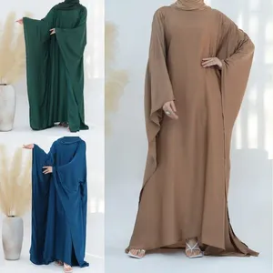 Ethnic Clothing Arab Dubai Women Dress Kaftan Islamic Plain Color Bat Sleeved Muslim Lady Party Abaya Casual Loose Burqas