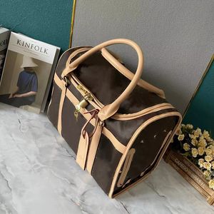 Bolsa de designer para animais de estimação, bolsa de transporte para cães e gatos, couro marrom, logotipo clássico, bolsa para sair, pequeno e médio, bolsa para transportar animais de estimação