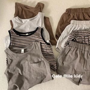 Summer Baby Clothes Sets 2 PCS Kids Vest Shortst Boys Girls Tshirt Thin Breattable Toddler Korea Style 240313