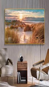 ビーチランドスケープキャンバス絵画屋内装飾リビングルームのための木製の橋の壁アート写真海上夕日印刷7062769