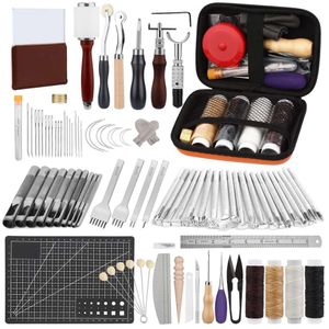 Crafting Supplies, Tooling with Prong Punch Groovers Mat Stamping Tools Working Kit for Beginners Sewing Carving Cutting and Leather Craft DIY Making