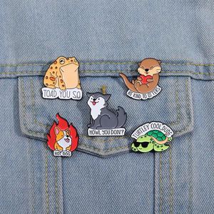 Cartoon Animal Emalj Pins Turtle Fox Frog Dog Brooches Lapel Badge Wholesale Pin smycken Tillbehör Kläder ryggsäck söt stift