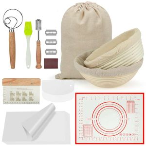 LUBZZOY Cestino per lievitazione, Kit iniziale di forniture ovali rotonde da 9,8 pollici, Strumenti per fare il pane, Set regalo per cestino per il pane Panettieri a lievitazione naturale per la casa fai da te