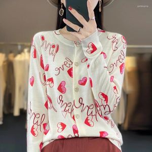 Malhas femininas amor em torno do pescoço cor sólida blusa japonesa primavera/verão carne blindagem estilo casual cardigan
