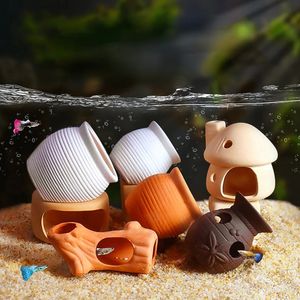 Keramik Fisk tankdekorationer Clay Pot Mushroom House Fish Shelter SPAWNING BREVING CAVE TANK SHOMP ​​NOE Aquarium Accessories 240305