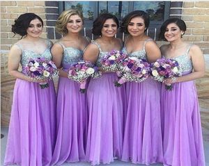 Beading Sequins Bridesmaid Dresses with spaghetti straps 2019 Chiffon Long Wedding Party Dress Backless Prom Gowns5594756