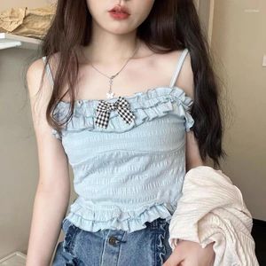 Canotte da donna Sweet Lolita Halter Top Donna Coreana Fiocco carino Rosa Kawaii Canotte Donna Blu Estate Spiaggia Stile preppy giapponese Harajuku