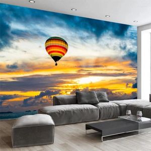 Tapeten, handgemalte Cartoon-Luftballon-Sonnenuntergang-Kinderzimmer-Hintergrundwand, individuelles großes Wandbild, grüne Tapete