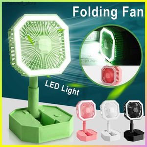 Electric Fans Portable rechargeable mini folding fan with LED light suitable for multifunctional 2-in-1 fans in homes bedrooms officesY240320