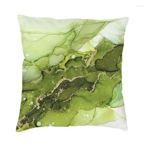 Pillow Modern Foil Lines Printing Marble Sofa Cover Velvet Green Olive And Gold Abstract Ink Case Home Decoration