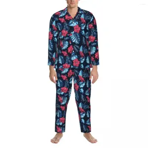 Pigiama da notte da uomo Pigiama da uomo floreale tropicale per il tempo libero Stitch Bounding 2 pezzi Set vintage a maniche lunghe oversize da casa